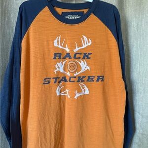 Orange and Blue Long Sleeve Raglan Tee with Antler Graphic